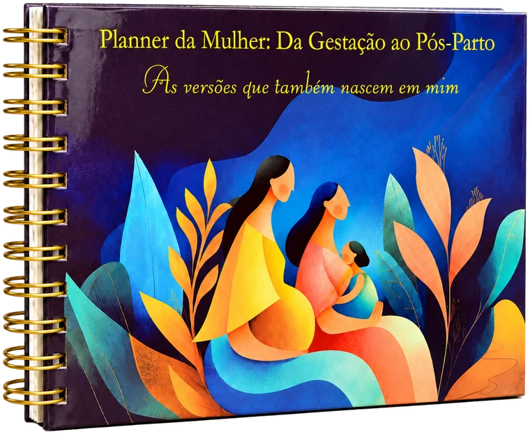 O Diário Guiado, com capa dura ilustrada (duas mulheres e um bebê entre folhagens) e espiral dourada